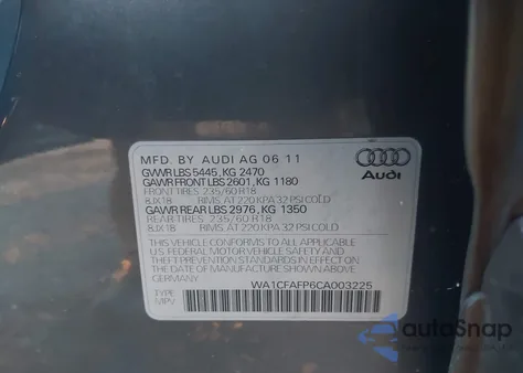 2012 Audi Q5 2.0T Premium z USA, uszkodzony, nr VIN WA1CFAFP6CA003225
